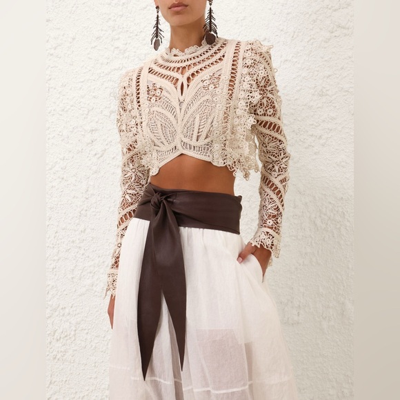 Zimmermann Tops - Zimmermann Illuminate Cornelli Bodice Crochet Lace Long Sleeve Crop Top 0 XS